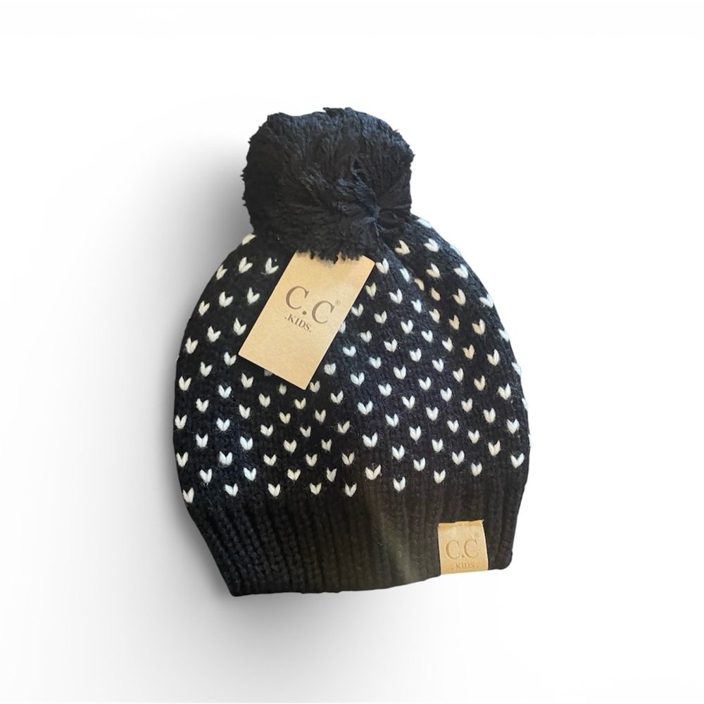C.C Kids Black and White Knit Pom Beanie
